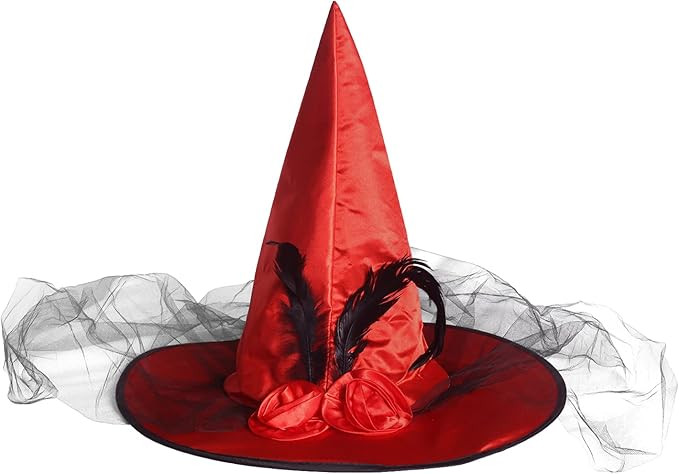 JUSTOTRY Halloween Witch Hat - Halloween Costume Witches Hats for Women attached with Roses & Fea... | Amazon (US)