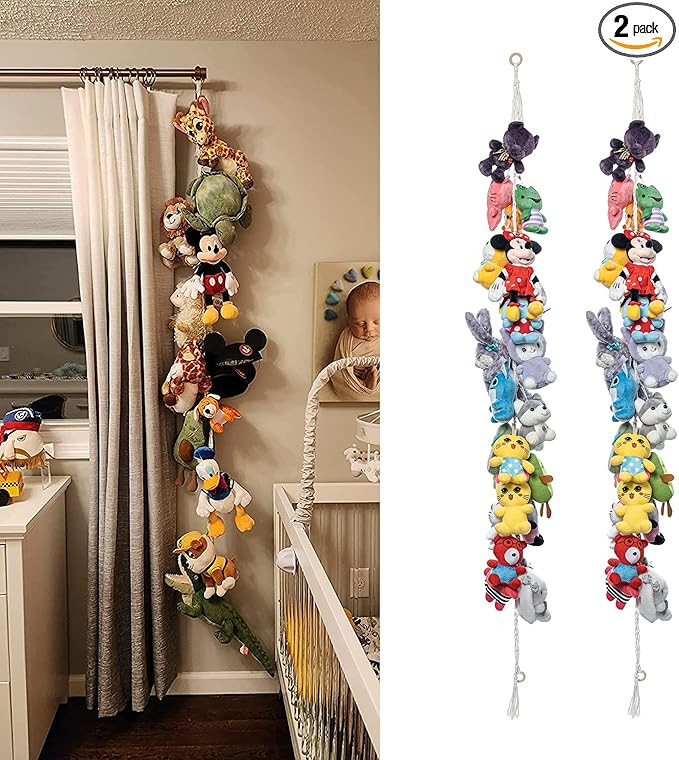 2PCS Stuffed Animals Storage Chain Organizers 80" Cotton Hanging Storage Chain with 40 Metal Clip... | Amazon (US)