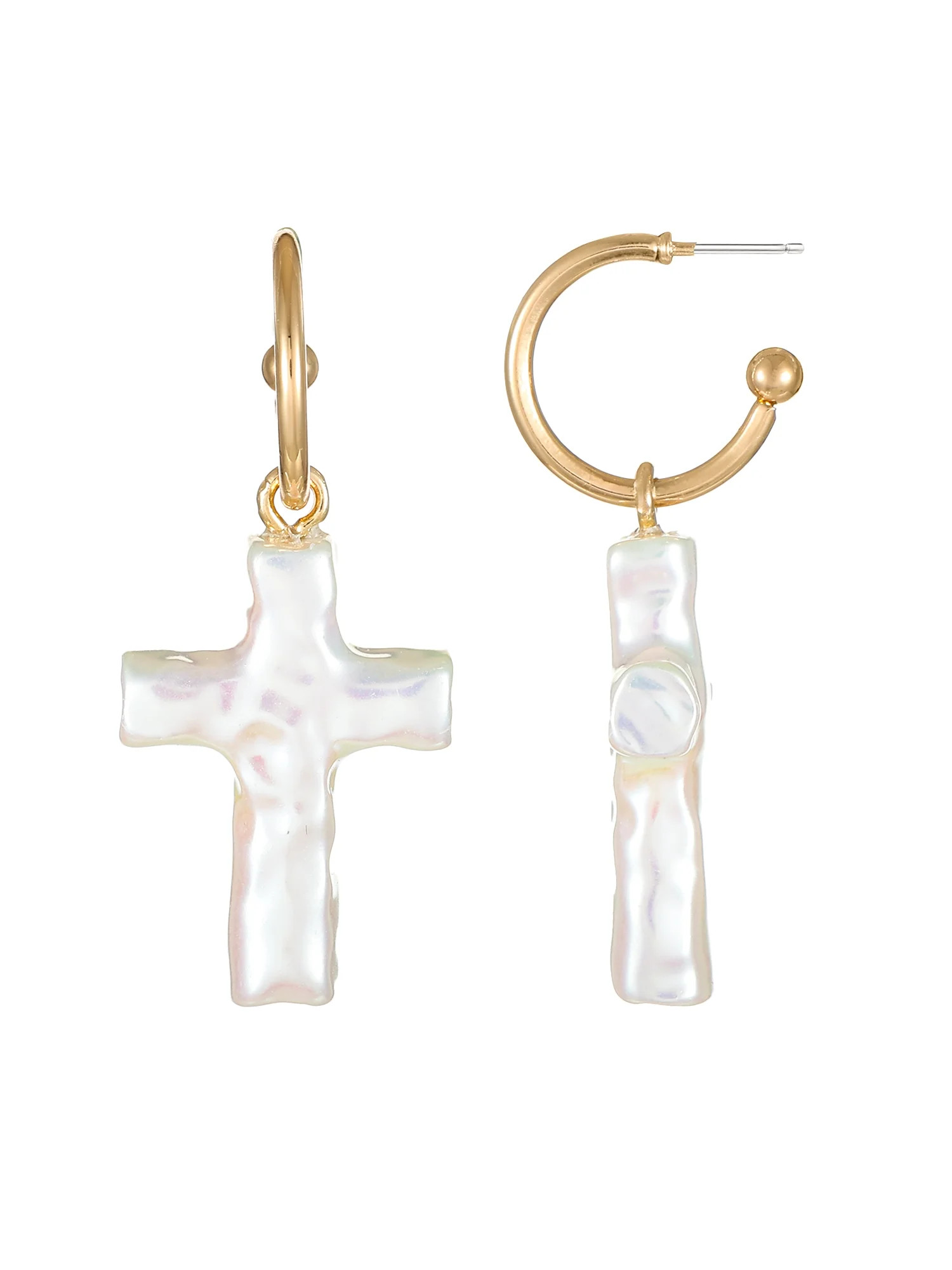 No Boundaries Goldtone and Simulated Mother-of- Pearl Cross Earring, 1 Pair | Walmart (US)