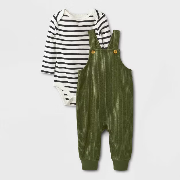 Baby Boys' Knit Dungaree Set - Cat & Jack™ Olive Green | Target