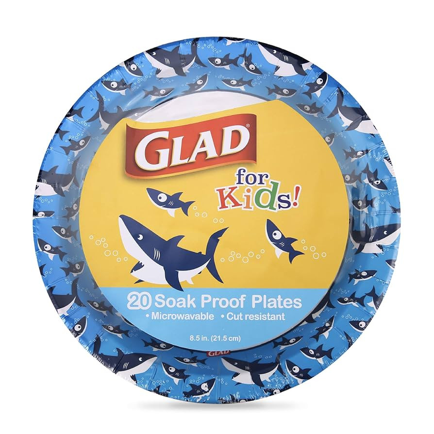 Glad for Kids 8 1/2-Inch Round Paper Plates with Cute Sharks Design - Heavy Duty, Soak Proof, Mic... | Amazon (US)