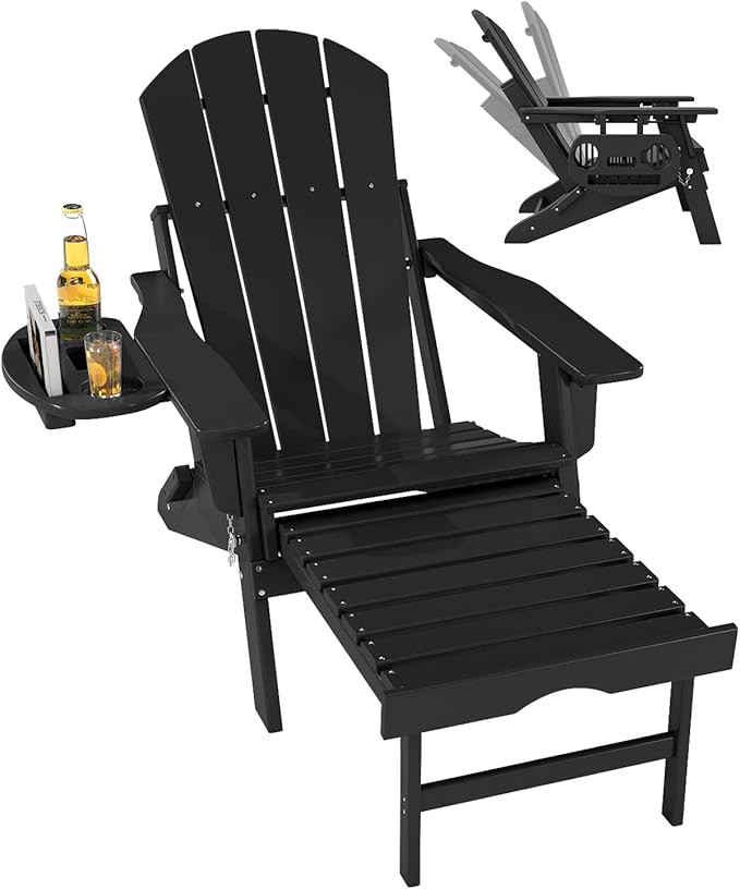 Amazon.com: FOOWIN Folding Adjustable Adirondack Chair with Retractable Ottoman,HDPE Adirondack C... | Amazon (US)