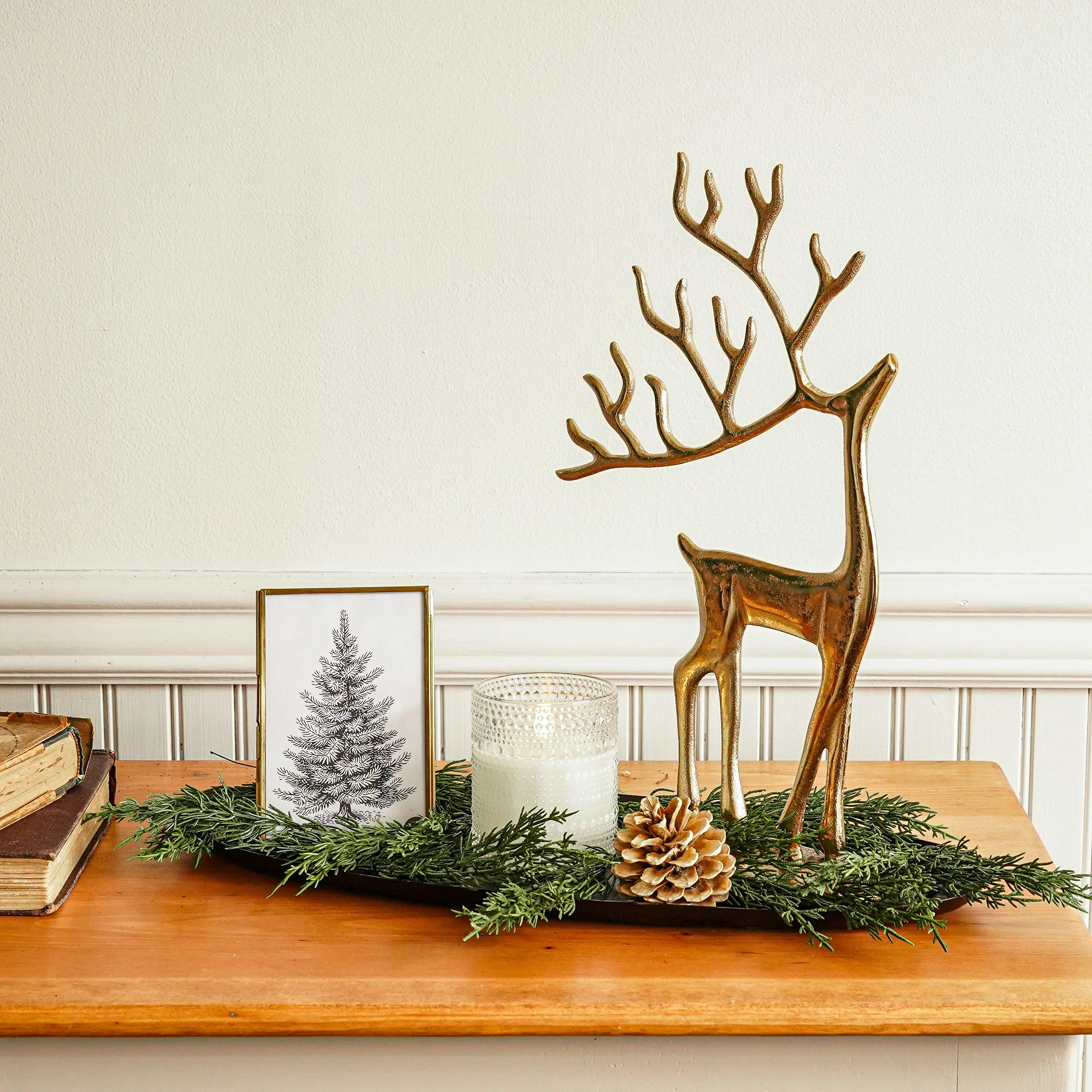 Antique Gold Holiday Reindeer Statue | MJHome