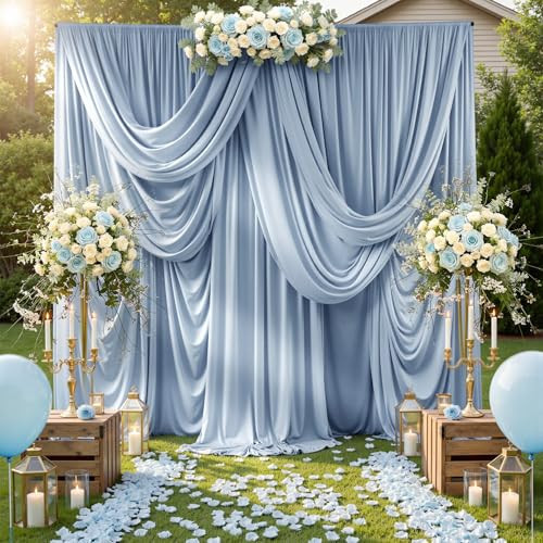 10ftx12ft Dusty Blue Backdrop Curtains for Parties, Wrinkle Free Polyester Photo Backdrop Drapes 2 Panels 12 ft Long Back Drop Cloth Drapery for Wedding Birthday Photography Background Party | Amazon (US)