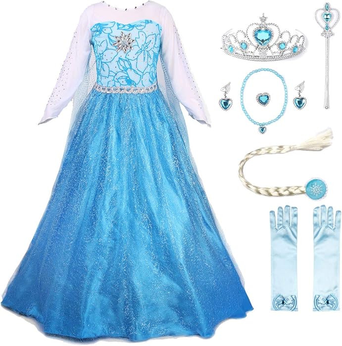 JerrisApparel Princess Dress Queen Costume Cosplay Dress Up with Accessories (4-5, Blue with Acce... | Amazon (US)