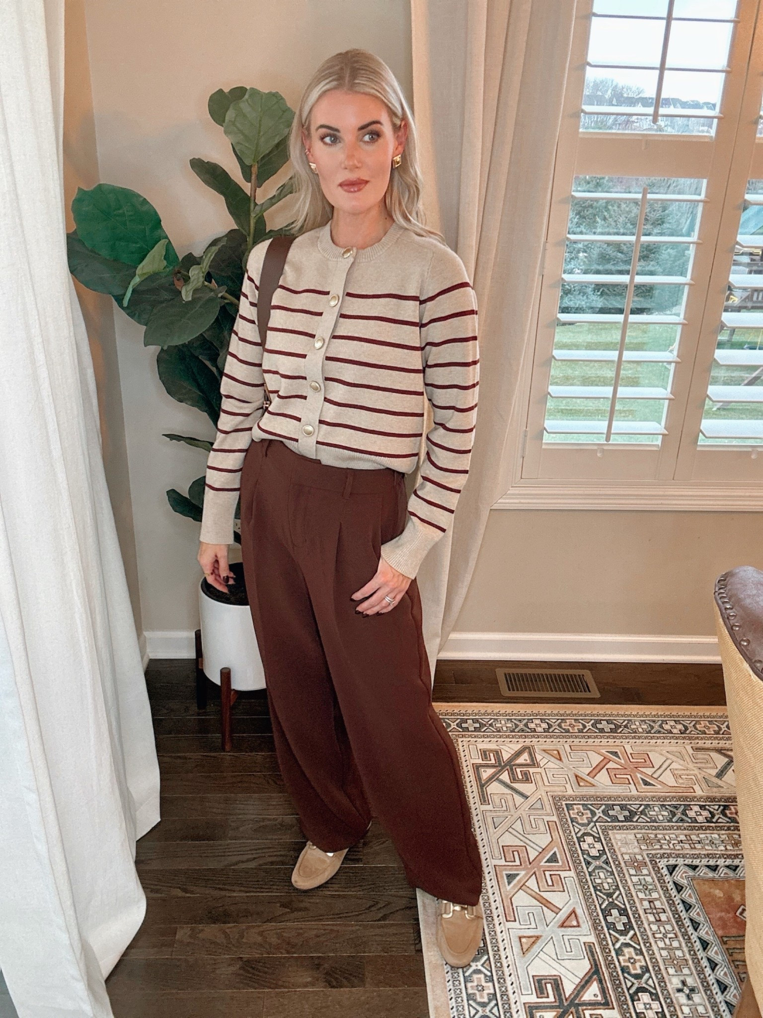 Thanksgiving outfit idea – wearing an extra small in the striped cardigan, and size 2 in the trousers. This would also be an easy and cute outfit for the office. #TargetStyle 

#LTKWorkwear #LTKCyberWeek #LTKHoliday