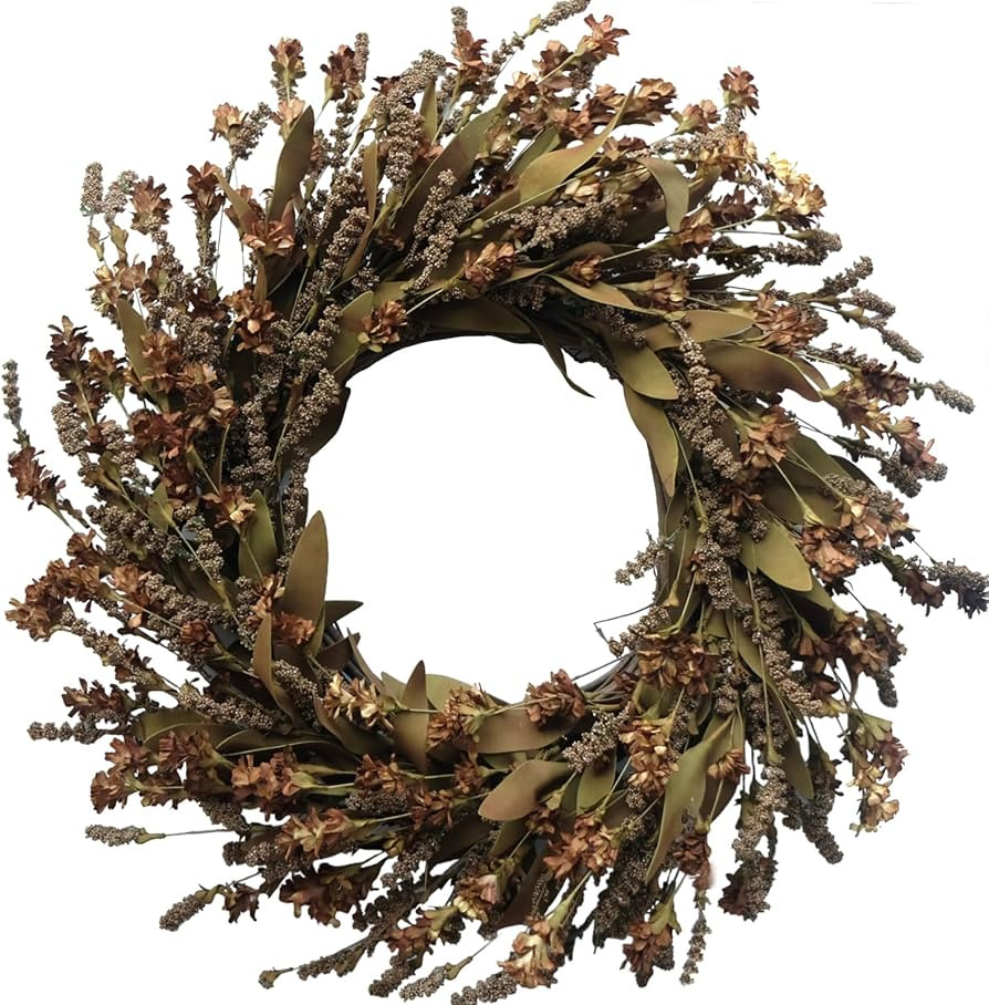 TEMPUS 20" Artificial Coffee-Colored Flower String Wreath Fall Mustard Harvest Wreath Fall Leaves... | Amazon (US)