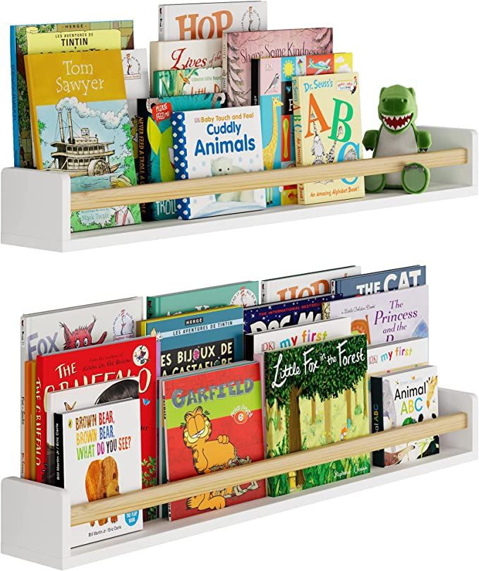Wallniture 36" Madrid Bookshelf for Kids Room Decor Floating Shelves Nursery Storage Set of 2, Wh... | Amazon (US)