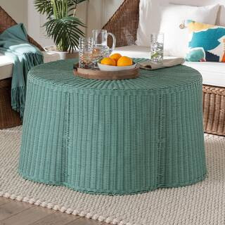 bali & pari Palm 39.75 in. Seafoam Green Round Rattan/Wicker Coffee Table 256-14106-HD - The Home... | The Home Depot