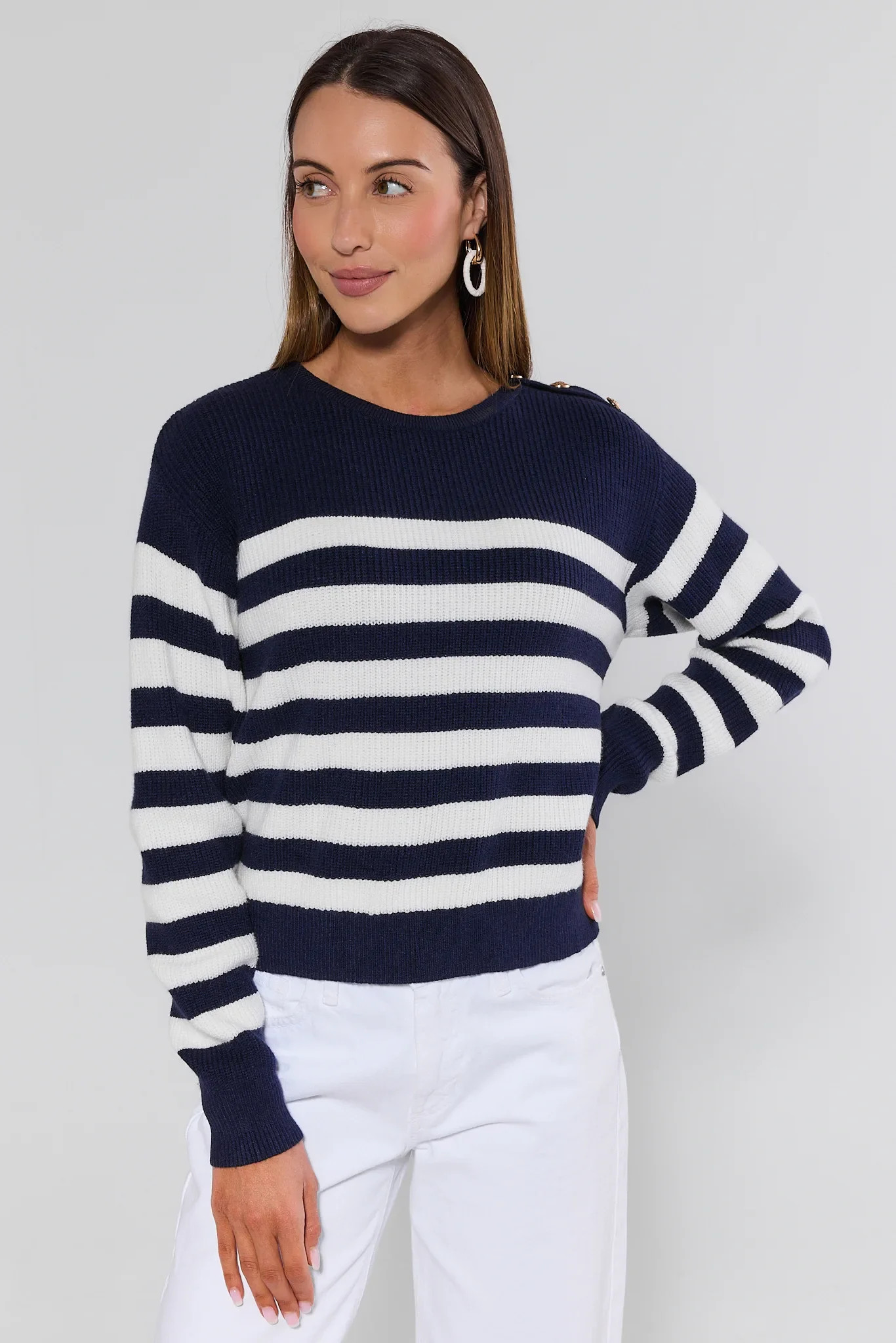 Gabby Navy Striped Knit Sweater | Avara