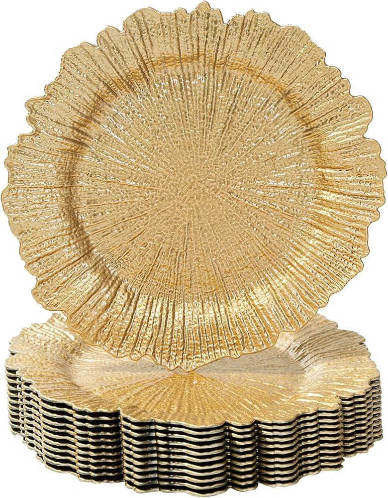MAONAME Gold Charger Plates Set of 12, Reef Plate Chargers for Dinner Plates, Plastic Decorative ... | Amazon (US)