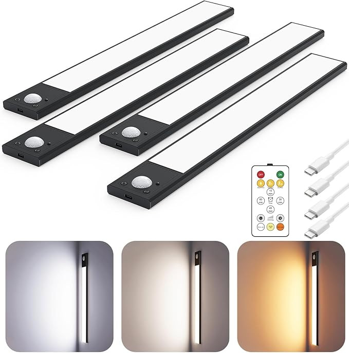 12" Under Cabinet Lighting Wireless, Remote, Motion Sensor, 4Pack, Black | Amazon (US)