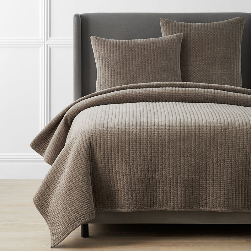 Straight Stitch Velvet Quilt - Brown, Size King, Cotton | The Company Store | The Company Store