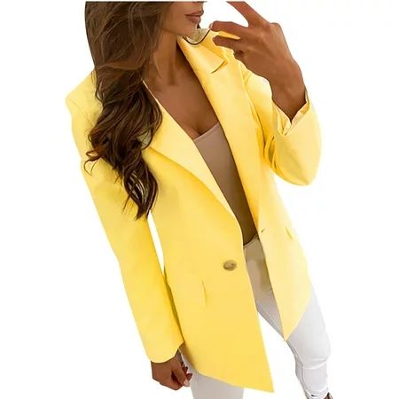 Vintage Yellow Blazer for Women Shoulder Pad V-Neck Blazer Long Sleeve Solid Outwear Single Breasted | Walmart (US)
