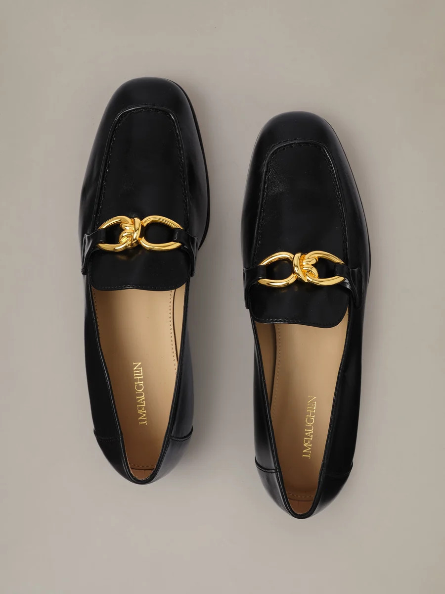 Black Solid Mila Leather Loafers | Women's Shoes | J.McLaughlin | J.McLaughlin