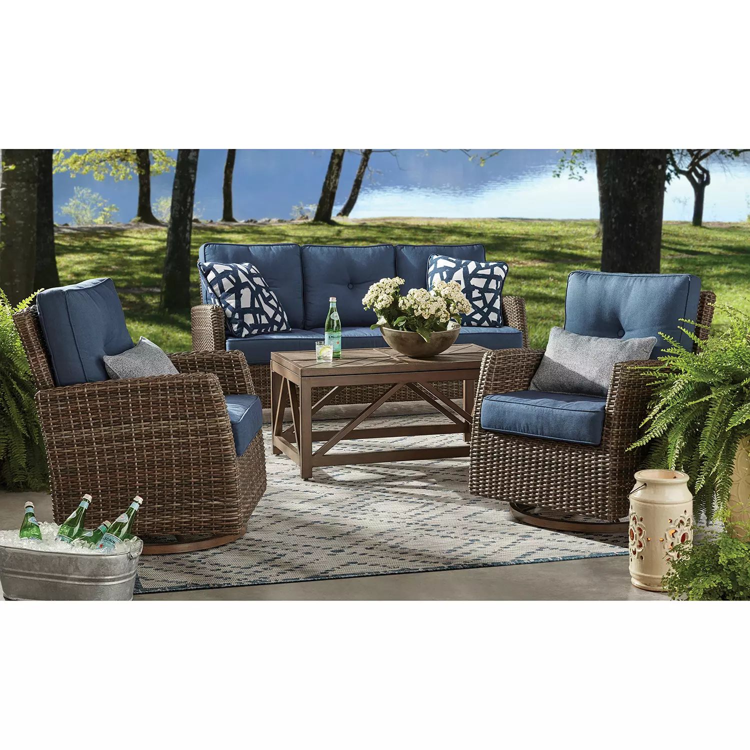 Member's Mark Fremont 4-Piece Patio Deep Seating Set with Sunbrella Fabric, Indigo | Sam's Club