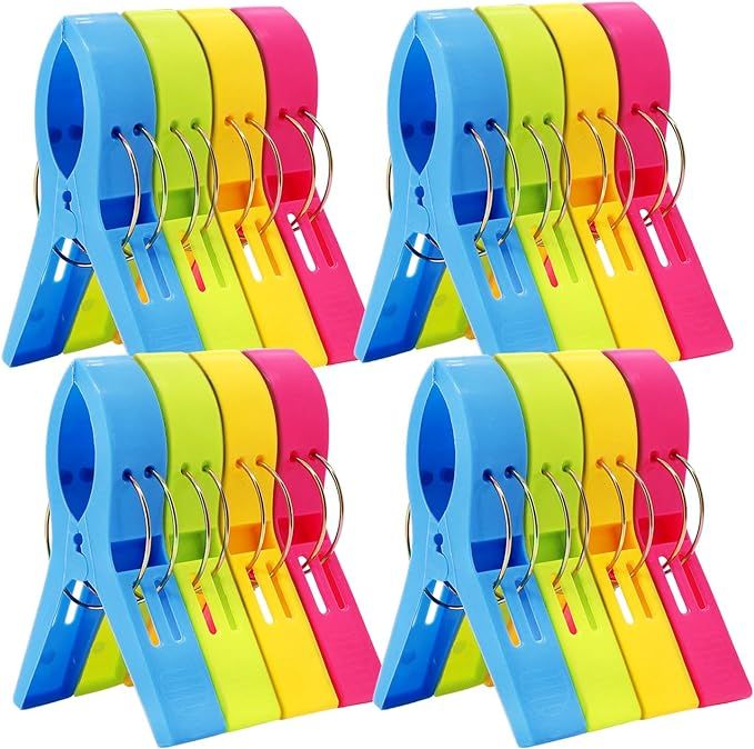 ESFUN 16 Pack Beach Towel Clips Chair Clips Towel Holder for Pool Chairs on Cruise-Jumbo Size,Pla... | Amazon (US)