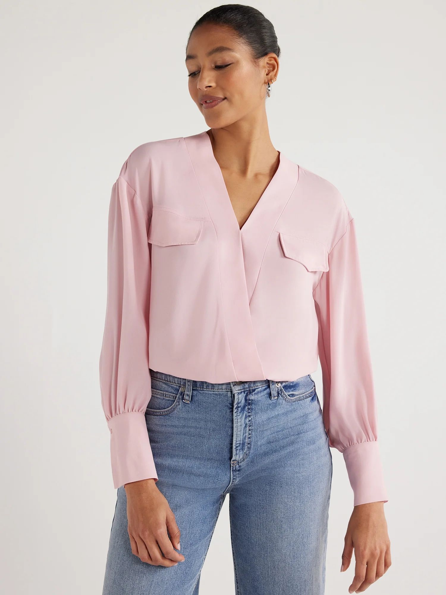 Scoop Women’s Shirt Bodysuit with Long Sleeves, Sizes XS-XXL - Walmart.com | Walmart (US)