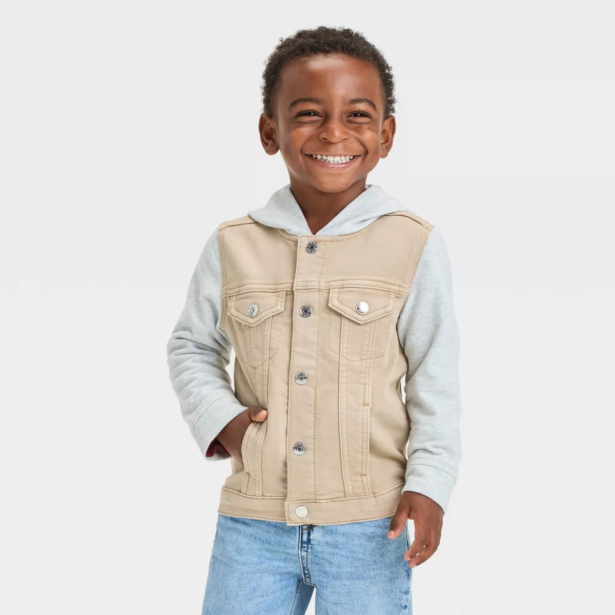 Toddler Boys' Hooded Denim Button Front Jacket - Cat & Jack™ Beige | Target