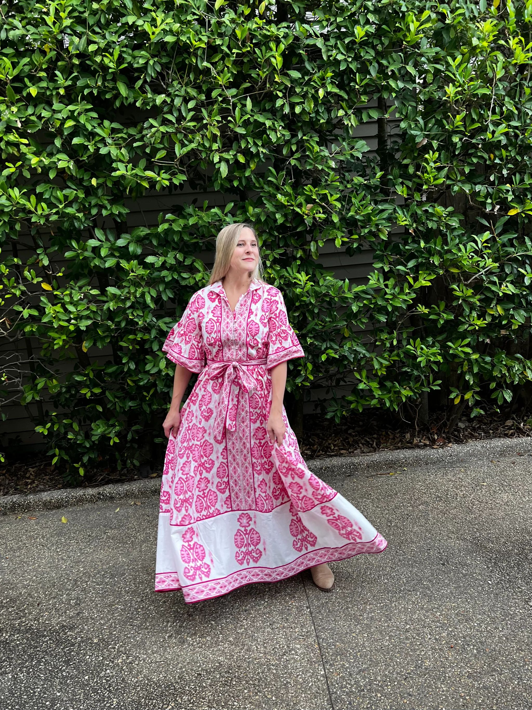 FINAL SALE Palladio Kaftan Dress | Pink Coastal Ikat | SUE SARTOR