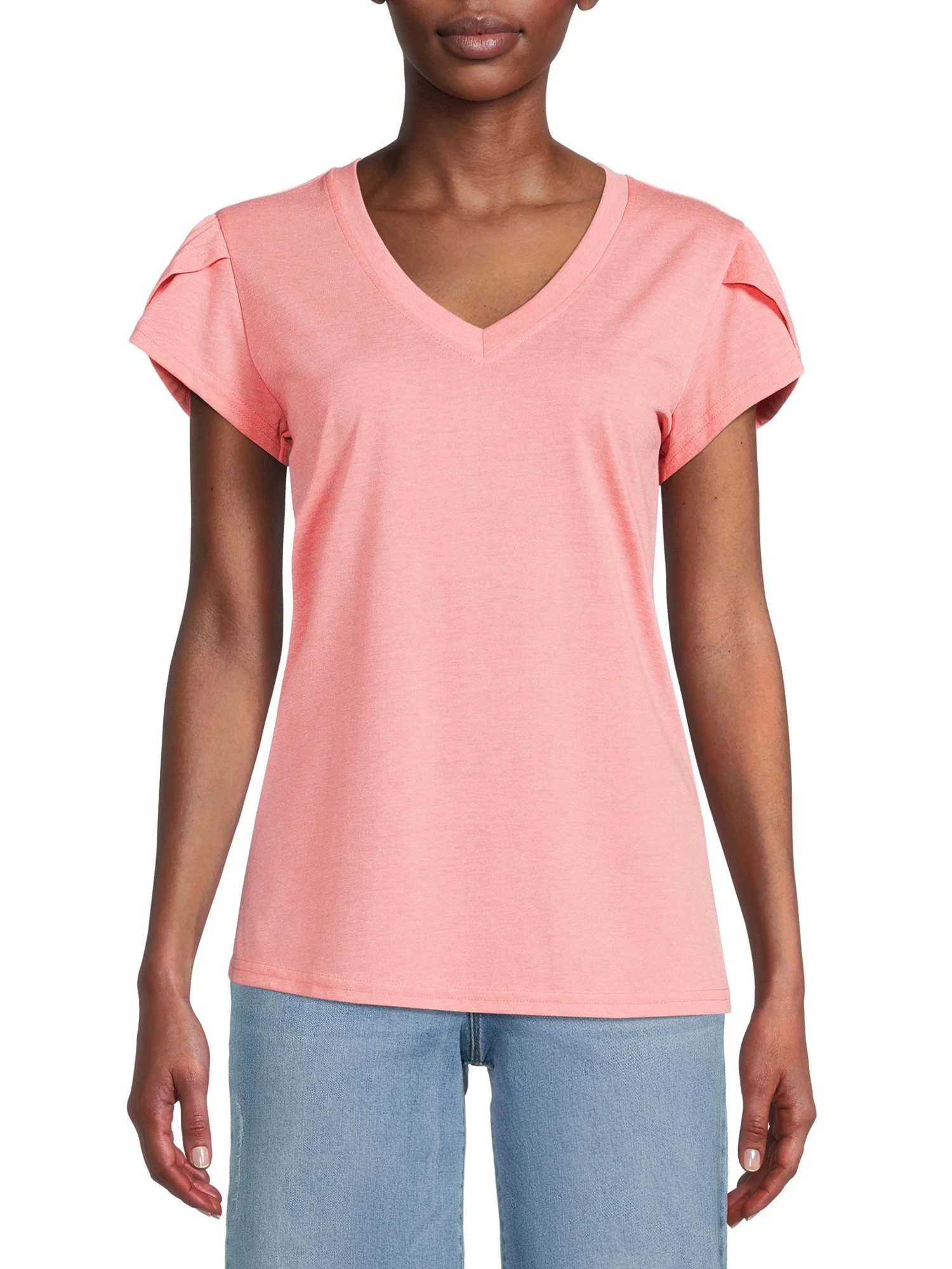 Nine.Eight Women Casual Loose Fit Basic Cap Sleeve Short Sleeve T-Shirt | Walmart (US)