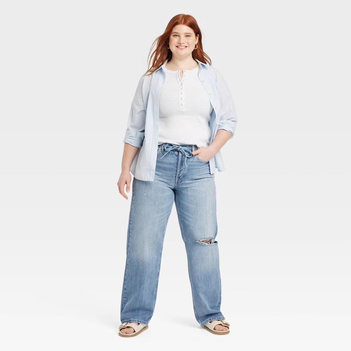 Women's Mid-Rise Tie-Waist Drawstring Baggy Jeans - Universal Thread™ | Target