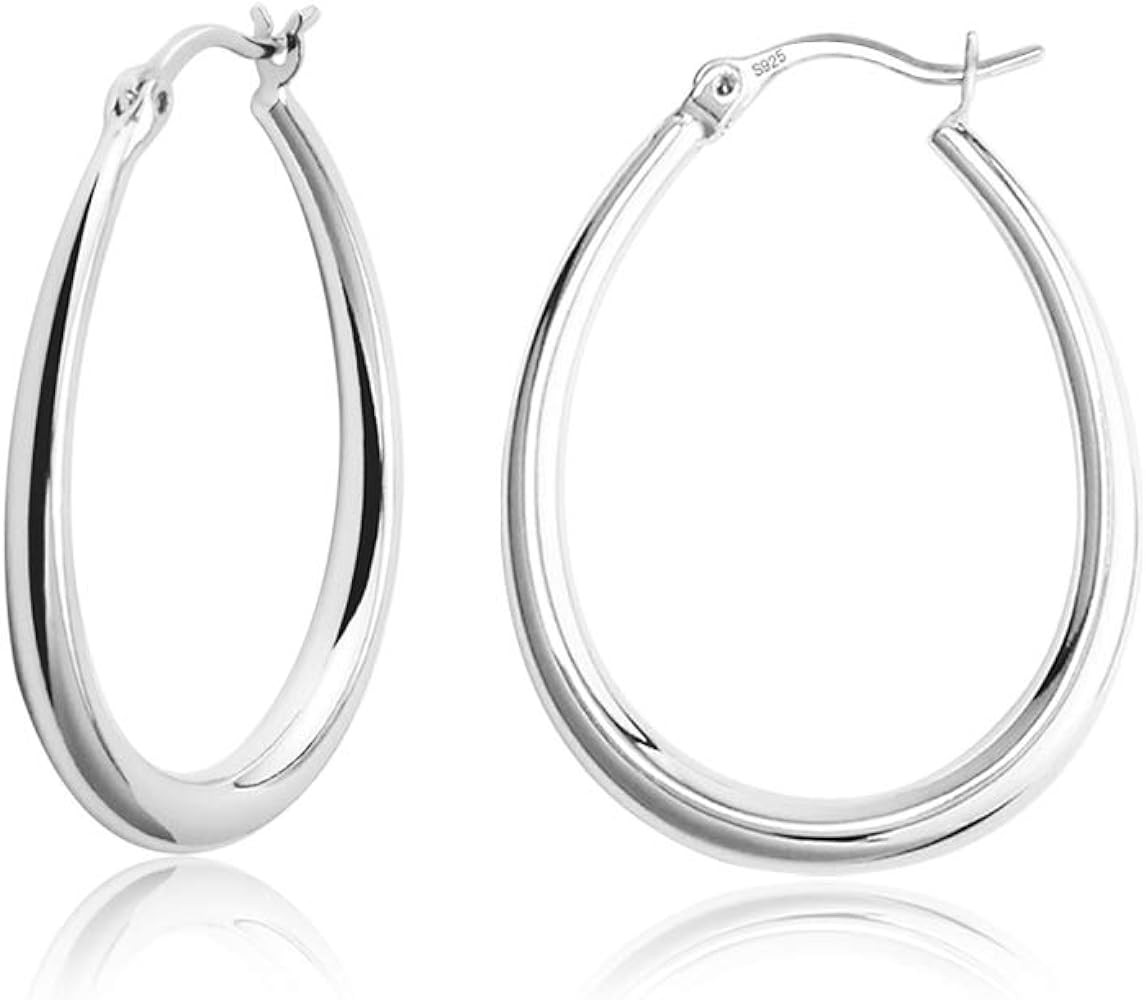 Silver Oval Hoop Earrings Hypoallergenic 14K Gold Plated Sterling Silver Lightweight Oval Hoop Ea... | Amazon (US)