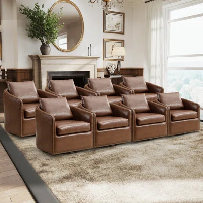 28" Wide Modern Soft Upholstered Nailhead Trim Removable Cushion Recessed Arm Barrel Chair With Swivel (Set of 8) | Wayfair North America