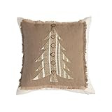Creative Co-Op Jute and Cotton Pillow with Embroidered Christmas Tree | Amazon (US)