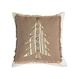 Creative Co-Op Jute and Cotton Pillow with Embroidered Christmas Tree | Amazon (US)