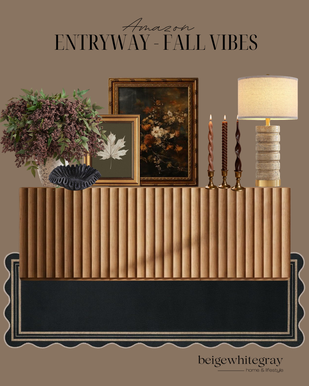 Amazon Entryway Fall Vibes:
Amazon fall entryway decor, Amazon entryway finds, fall entryway ideas, cozy fall entryway, Amazon home decor, fall console table decor, entryway styling ideas, wood console table, fluted console table, vintage floral artwork, fall wall art, autumn floral arrangement, fall stems, neutral table lamp, decorative bowl, taper candle decor, moody fall decor, warm brown home decor, traditional fall decorating, transitional home decor, elevated fall decor, cozy foyer ideas, designer inspired Amazon finds

#LTKSeasonal #LTKHome