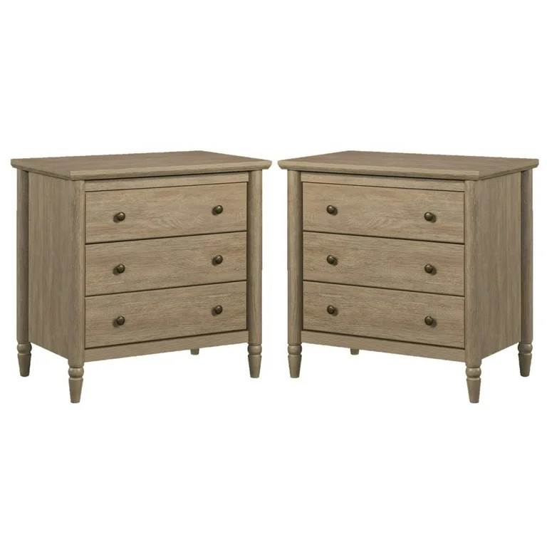 (2 pack) My Texas House Monroe 3 Drawer Nightstand with USB, Brushed Oak Finish | Walmart (US)