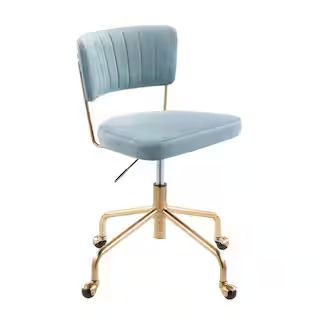 Tania Light Blue Velvet and Gold Adjustable Height Task Chair | The Home Depot