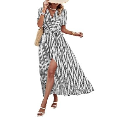 PRETTYGARDEN Women's Boho Floral Maxi Dress Summer Short Sleeve Wrap V Neck Long Flo… | Amazon (US)