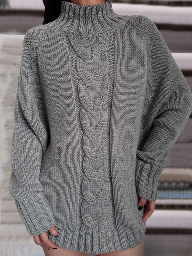 Autumn And Winter Women's Casual Fashion Solid Color Ribbed Round Neck Twisted Rope Structure Design Raglan Long-Sleeved Knitted Pullover | SHEIN