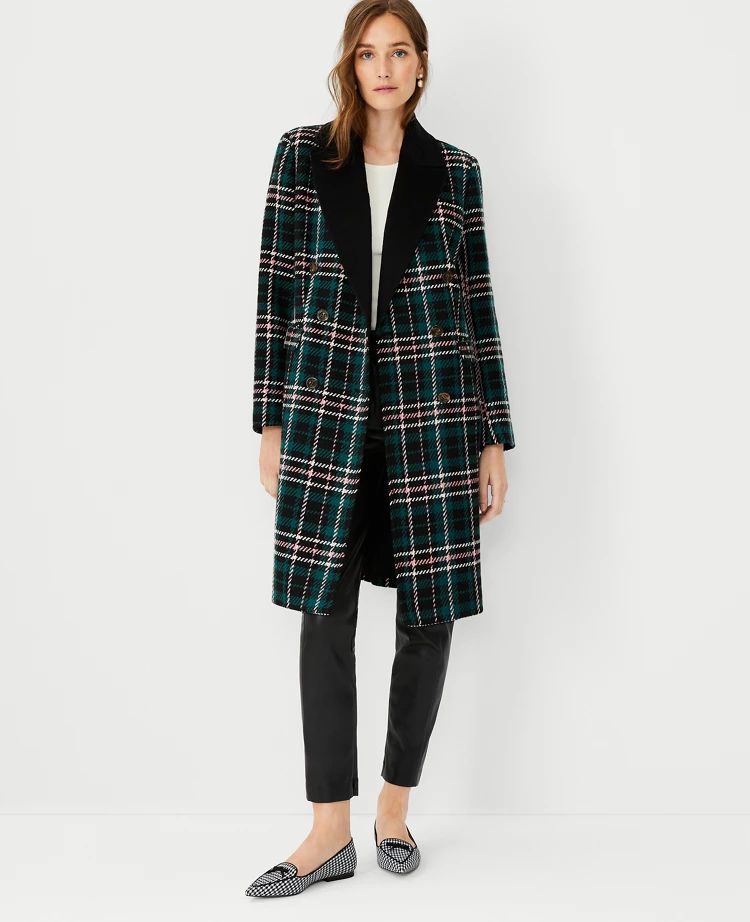 Plaid Wool Blend Double Breasted Coat | Ann Taylor (US)