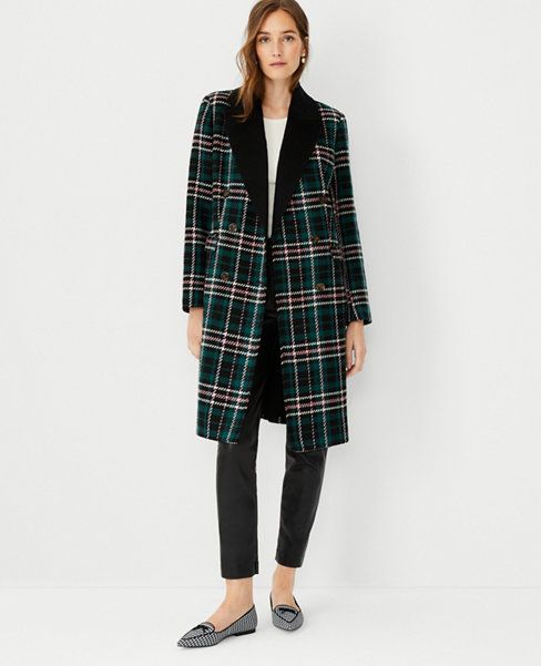 Plaid Wool Blend Double Breasted Coat | Ann Taylor (US)