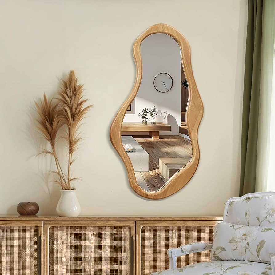 LuxenHome Asymmetrical Wall Mirror, 22"x 39" Natural Irregular Mirror for Wall Decor with Wood Fr... | Amazon (US)