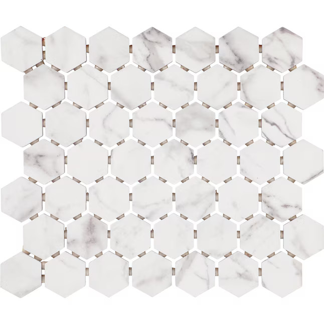 STAINMASTER Calacatta Silver 10-in x 12-in Matte Ceramic Marble look Hexagon Mosaic Floor and Wal... | Lowe's