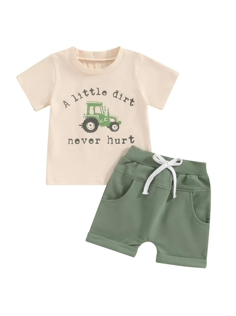 Toddler Kids Boy Shorts Clothing Set 0 6 12 18 24 Months 2T 3T 4T Letter Tractor Print Short Slee... | Walmart (US)