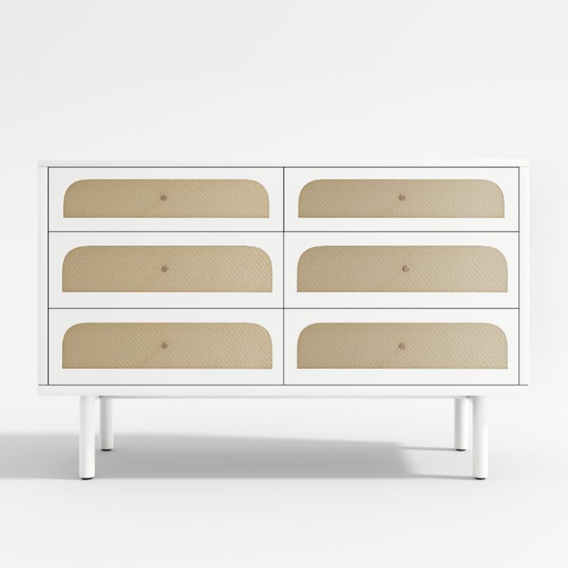 Maren White and Cane Wood 6-Drawer Kids Dresser + Reviews | Crate & Kids | Crate & Barrel