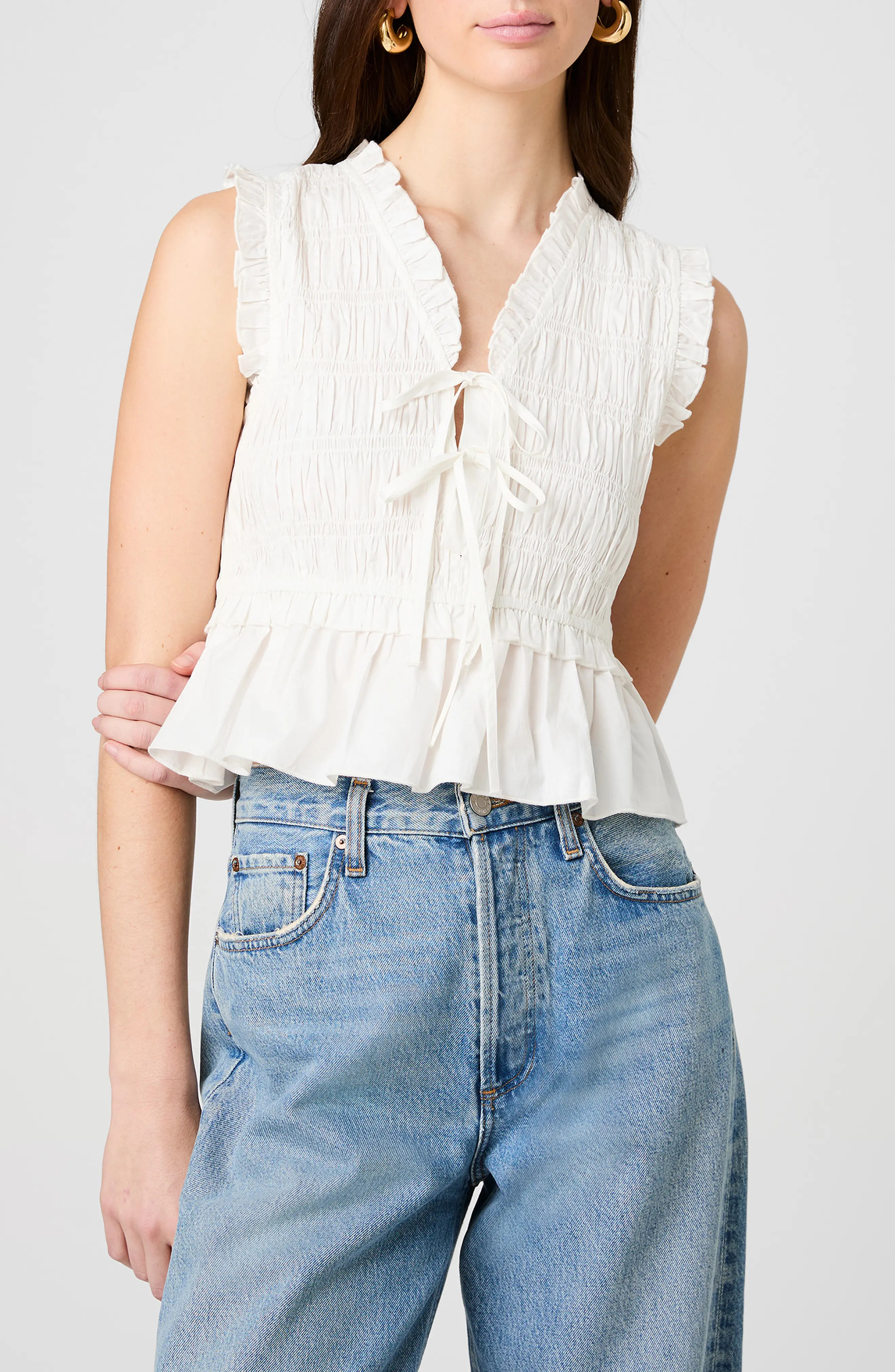 French Connection Rhodes Ruffle Smocked Peplum Cotton Poplin Top (Women) | Nordstrom | Nordstrom
