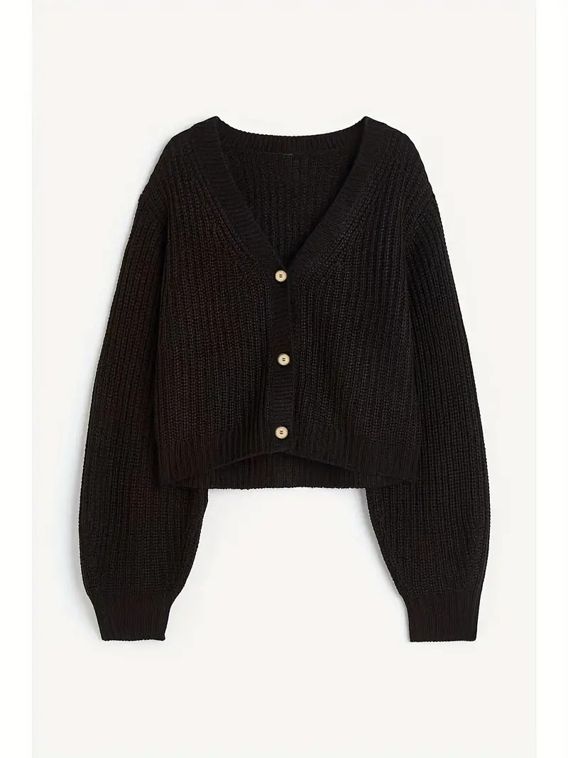 Solid Button Crop Cardigan Casual Long Sleeve Sweater Spring - Temu | Temu Affiliate Program