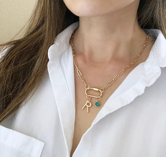 Personalized Carabiner Necklace - Rectangular Link Chain Necklace, Carabiner Jewelry, Personalize... | Etsy (US)