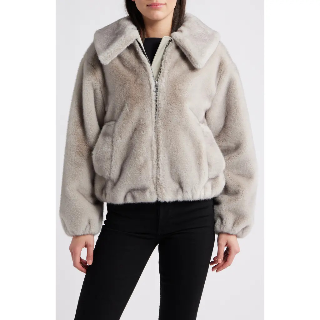 BCBGMAXAZRIA Channel Quilted Faux Fur Jacket in Silver at Nordstrom Rack, Size X-Large | Nordstrom Rack