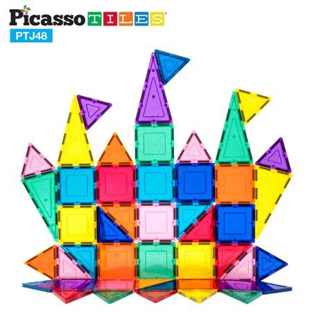 PicassoTiles 48 Piece Magnetic Blocks - Magnet Tiles. Magnets Building Blocks. Construction Toy Set with Glitter. Magnetic Building Tiles Toys. STEM Learning Kit. Stacking Block Playset | Walmart (US)