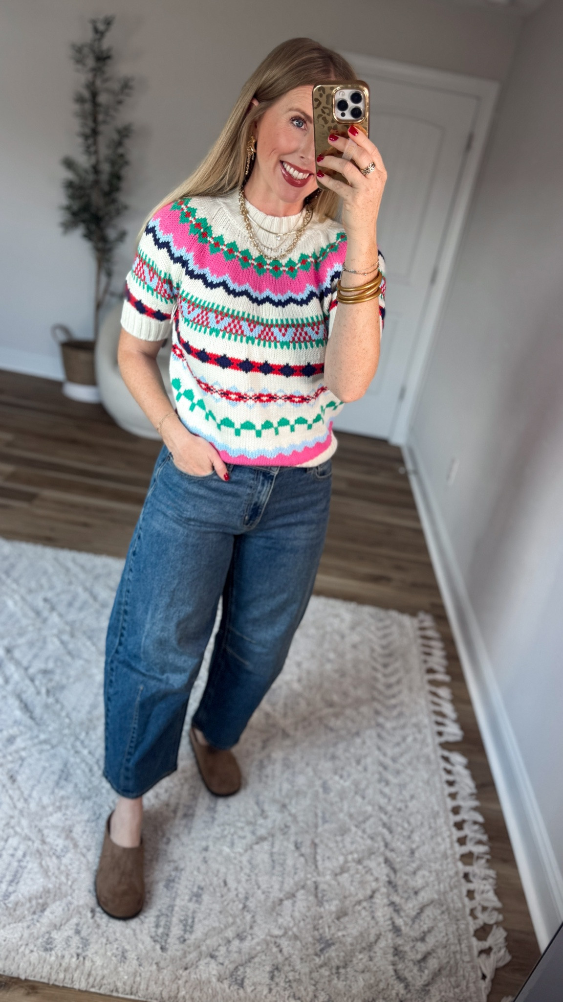 Weekend Walmart Wins try-on
Fair isle short sleeve sweater- medium 
Horseshoe jeans- 6

#LTKootd