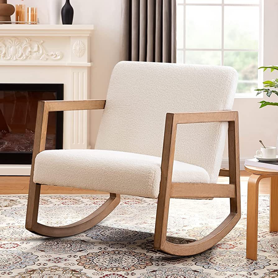Amazon.com: SENYUN Rocking Chair Nursery, Teddy Fabric Upholstered Glider Chair for Nursery, High... | Amazon (US)