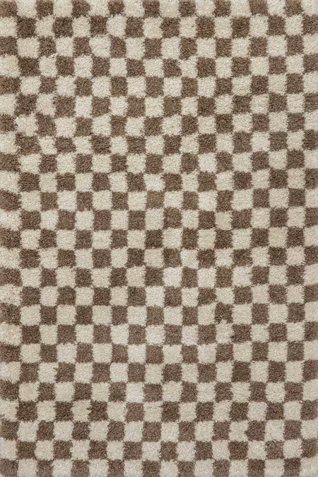 Beige Bettie Retro Checkered Shag Area Rug | Rugs USA