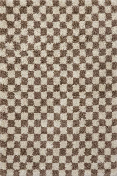 Beige Bettie Retro Checkered Shag  Area Rug | Rugs USA